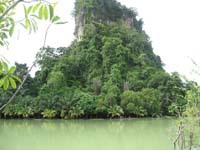 Krabi Fishing Park is in a scenic location at the foot of a limestone cliff