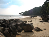 Rock formations at the end of Layan Beach